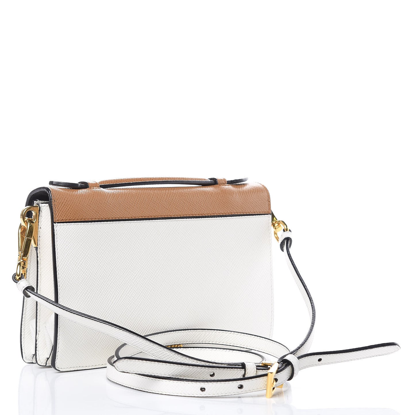 Saffiano Cuir Bi-color Crossbody Wallet Bianco Caramel
