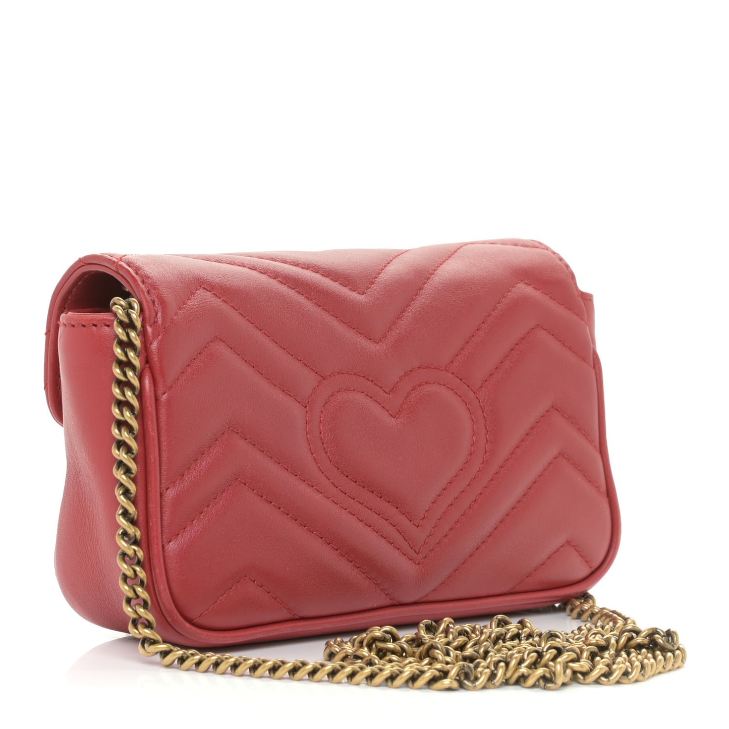 Calfskin Matelasse Super Mini GG Marmont Shoulder Bag Hibiscus Red