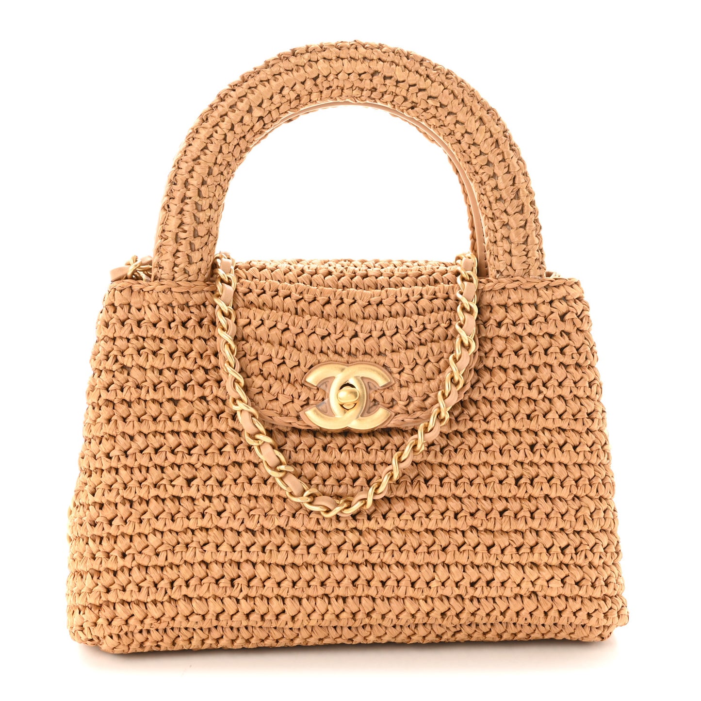 Braided Raffia Nano Kelly Flap Bag Dark Beige