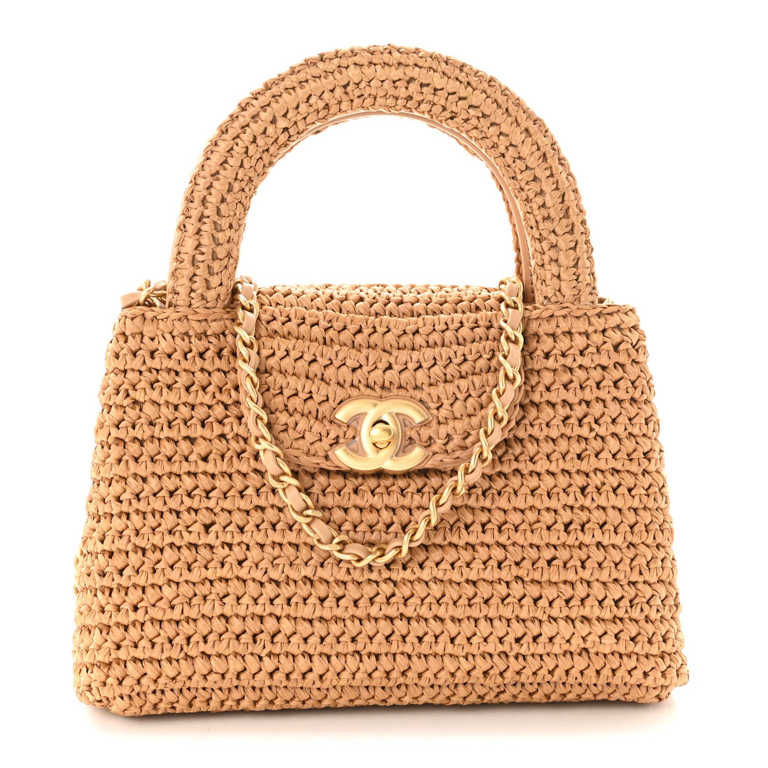 Chanel Braided Raffia Nano Kelly Flap Bag Dark Beige 1 of 10