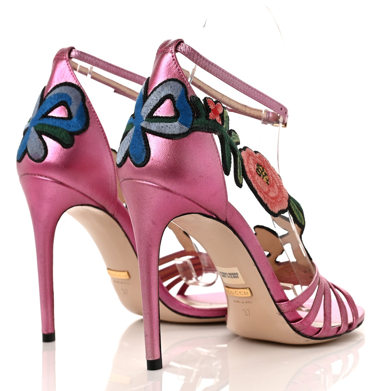Gucci Metallic Nappa Ophelia High Heel Sandals 37 Rosa 4 of 8