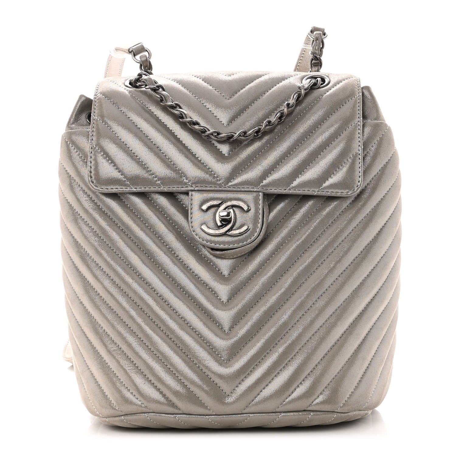 Chanel Iridescent Calfskin Chevron Quilted Small Urban Spirit Backpack Silver 1 of 9