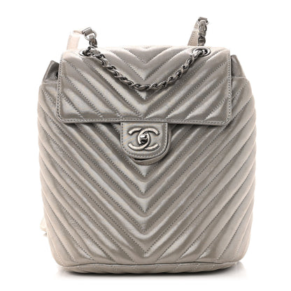 Chanel Iridescent Calfskin Chevron Quilted Small Urban Spirit Backpack Silver 1 of 9