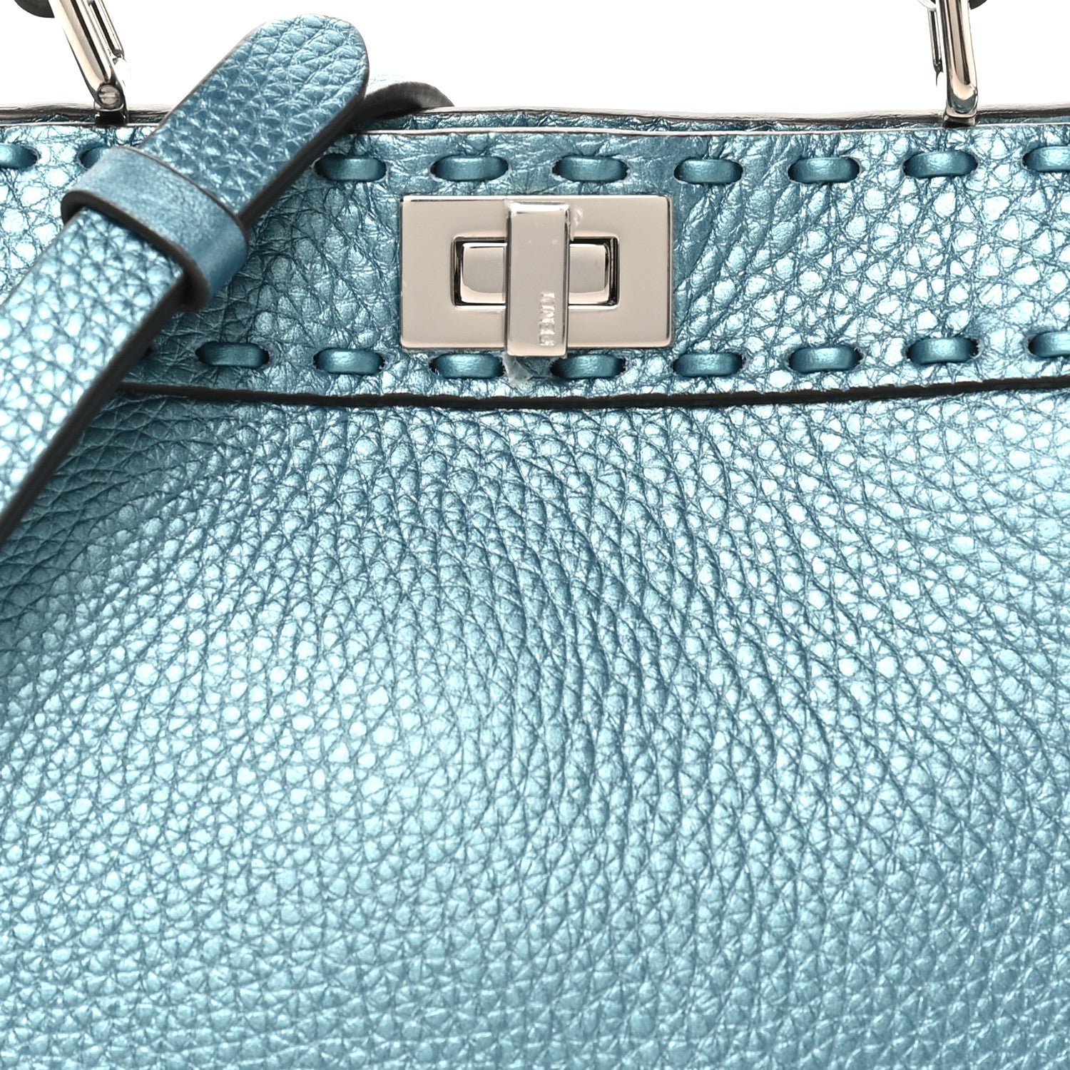 Fendi Metallic Cuoio Roma Sellerissima Nappa Sintetica Tape Stitch Petite Peekaboo I SEE U Iconic Satchel Placca Argento 7 of 9