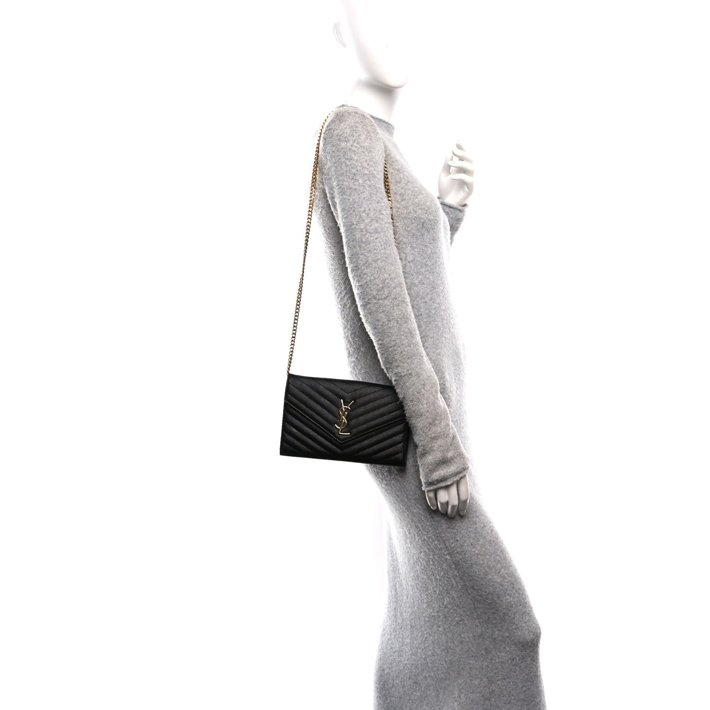 Grain De Poudre Matelasse Chevron Monogram Chain Wallet Black