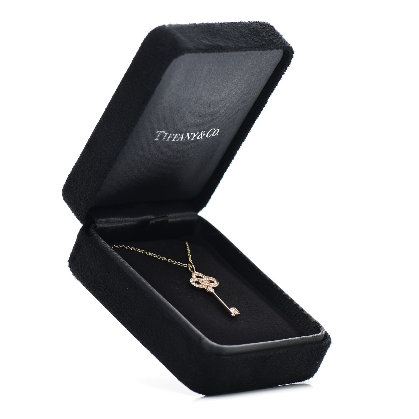 18K Rose Gold Diamond Mini Crown Key Pendant Necklace