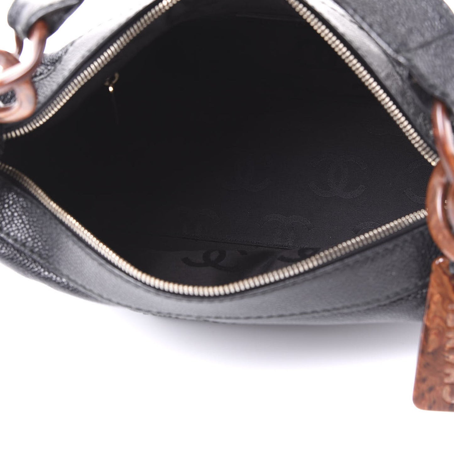 Caviar CC Wood Chain Hobo Black