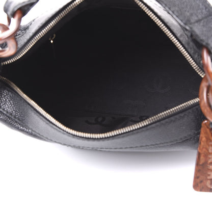 Chanel Caviar CC Wood Chain Hobo Black 5 of 14