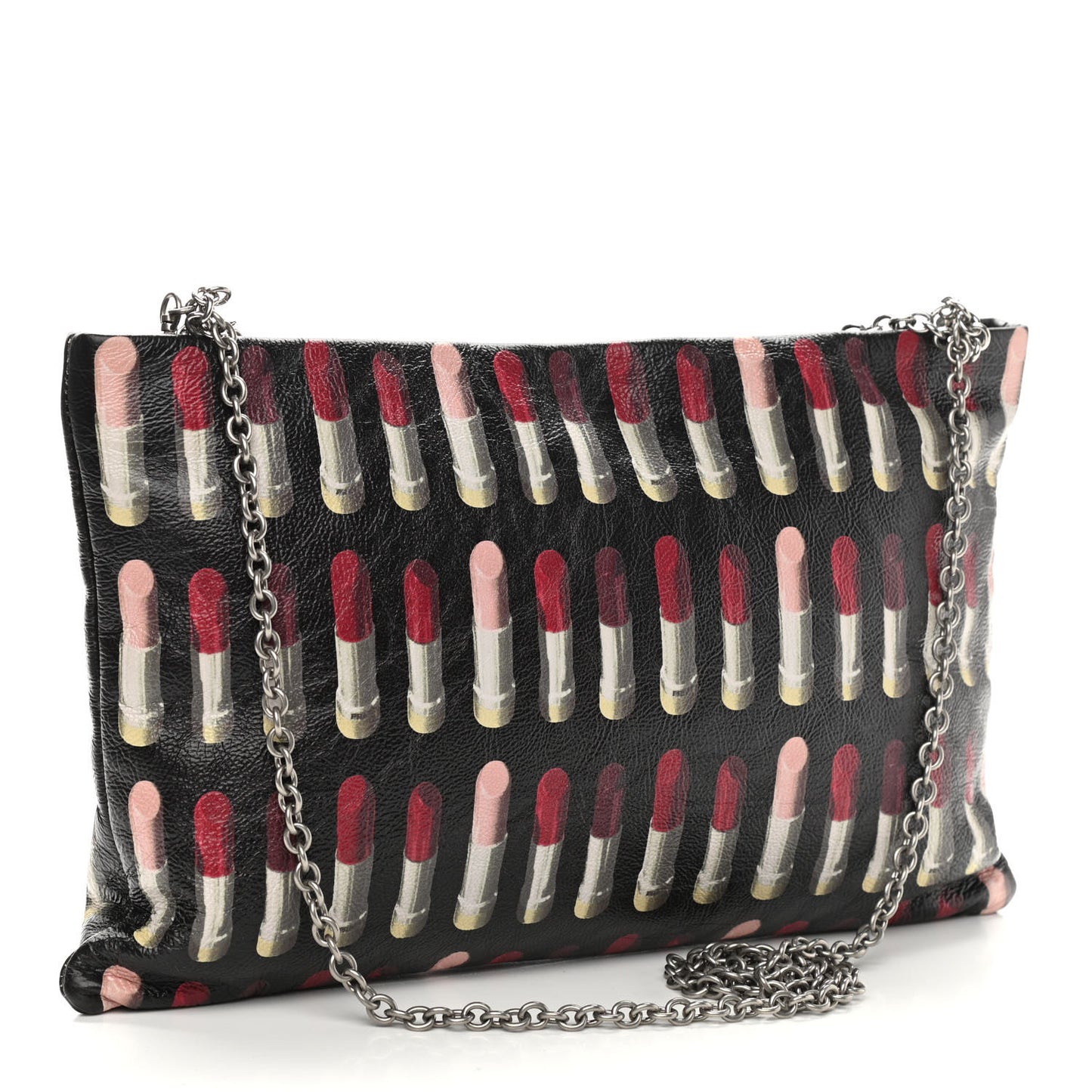 Glace Calfskin Lipstick Print Chain Crossbody Black