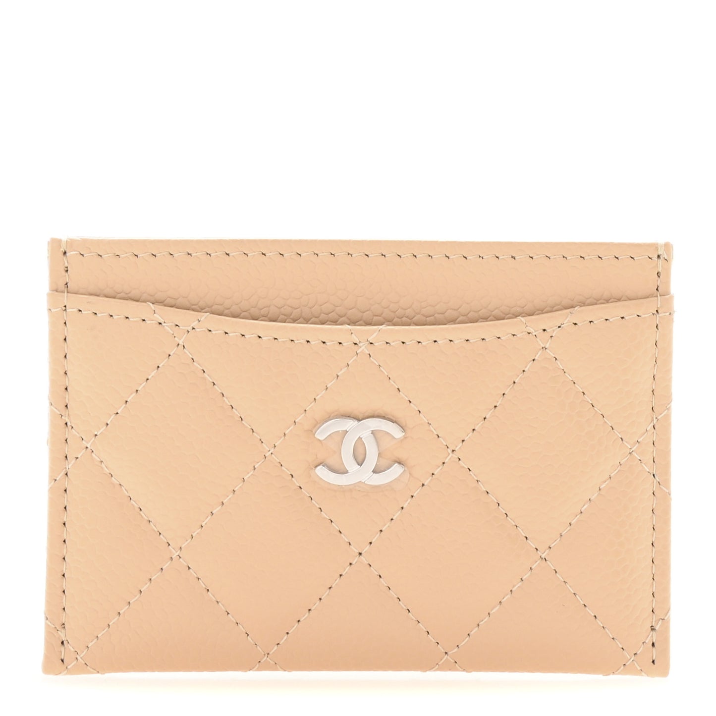 Caviar Quilted Card Holder Beige