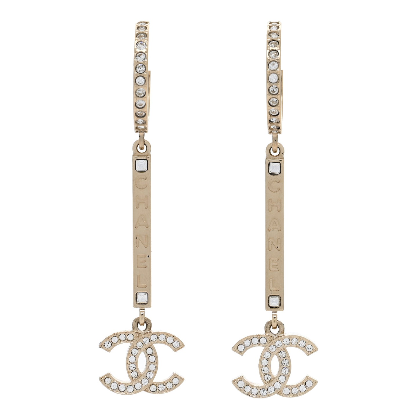Crystal Lock Symbols Logo CC Hoop Drop Earrings Gold