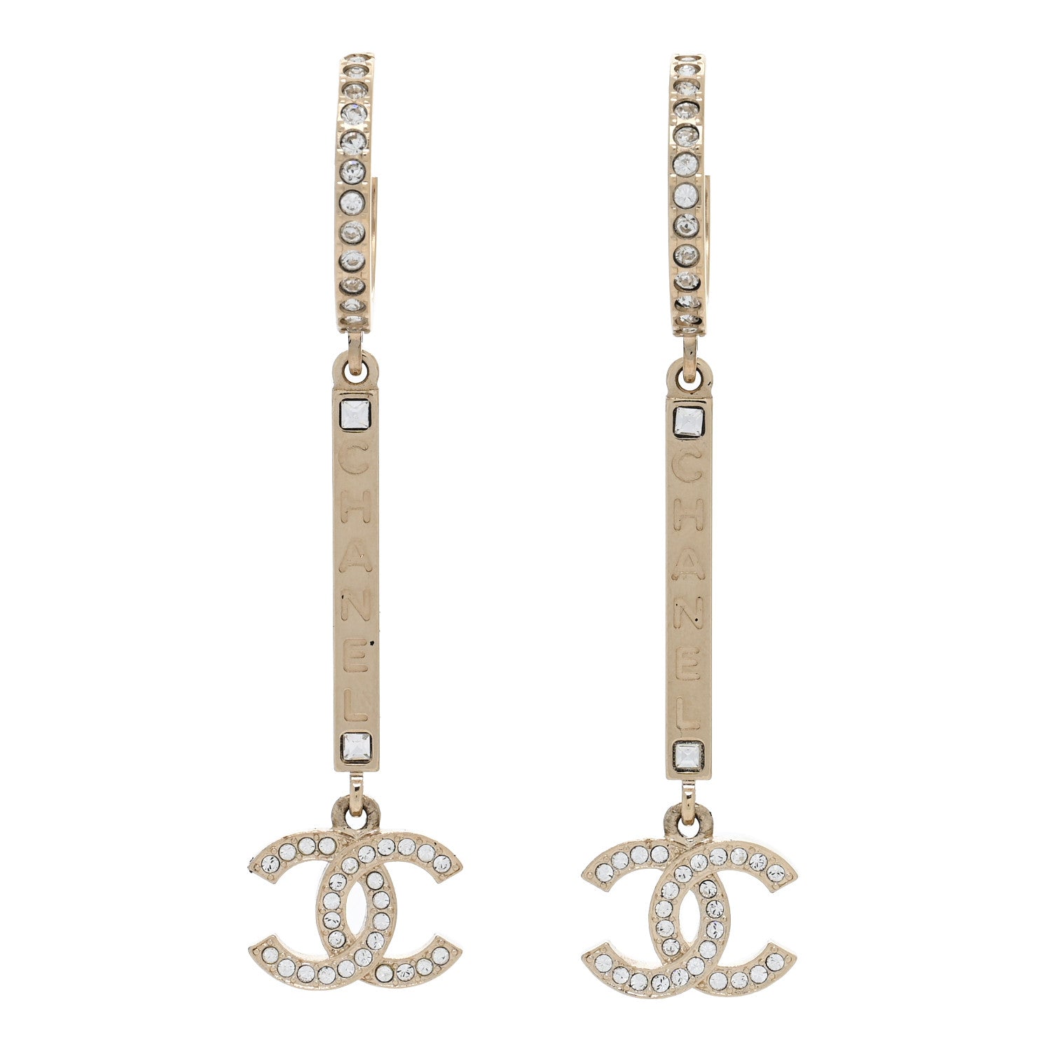 Chanel Crystal Lock Symbols Logo CC Hoop Drop Earrings Gold 1 of 4