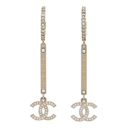 Chanel Crystal Lock Symbols Logo CC Hoop Drop Earrings Gold 1 of 4