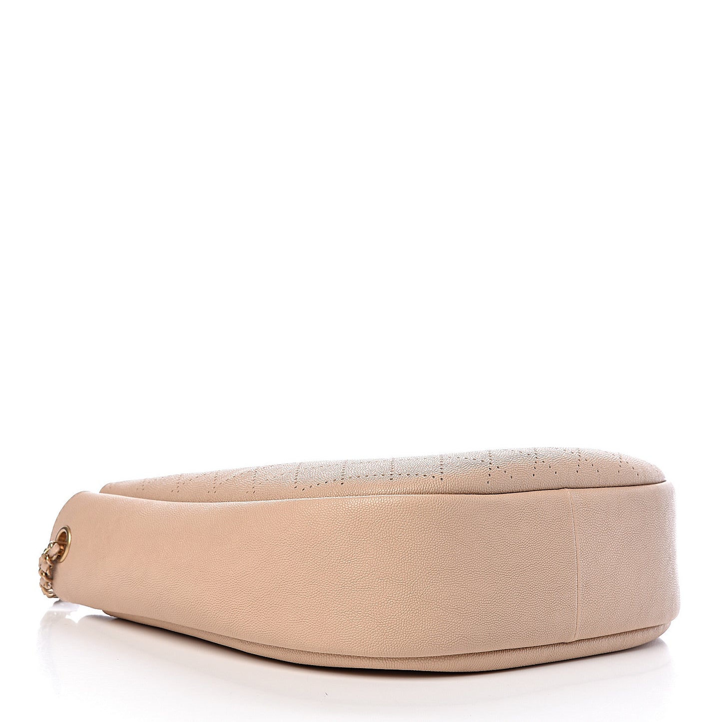Grained Calfskin Perforated Small Flap Hobo Beige