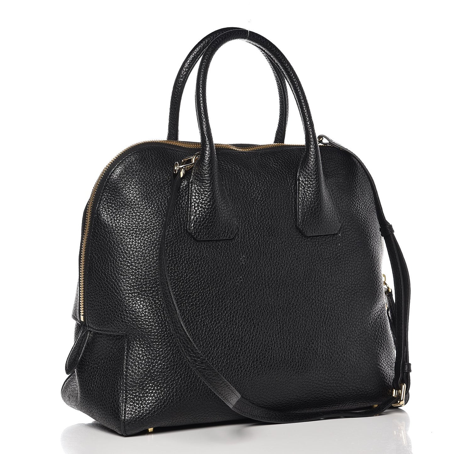 London Grainy Calfskin Medium Greenwood Bowling Bag Black