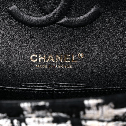 Chanel Tweed Quilted Medium Double Flap Black Ecru White 6 of 9
