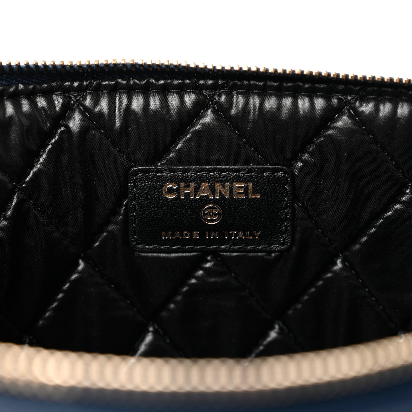 Goatskin Lambskin Grosgrain Pearl CC Medium Cosmetic Case Black Navy
