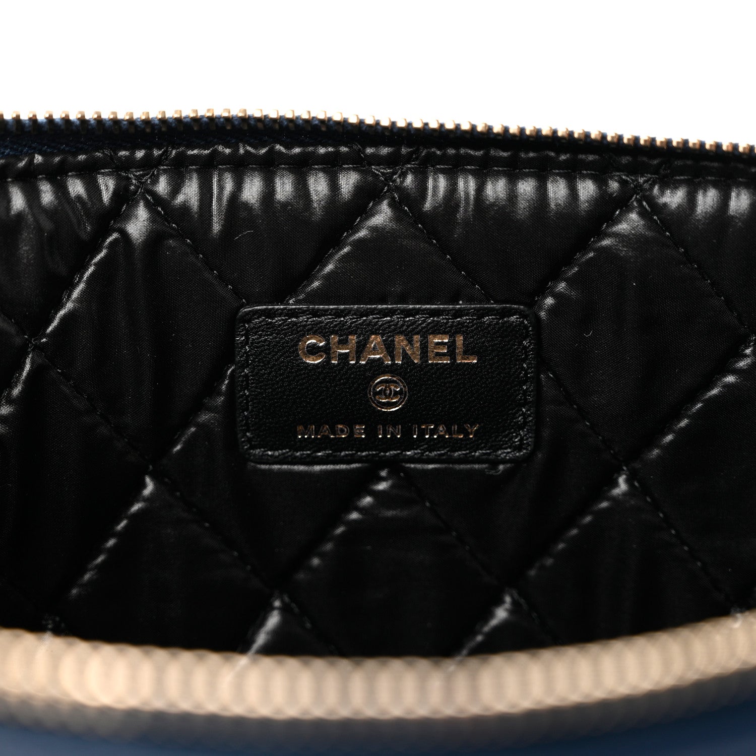 Chanel Goatskin Lambskin Grosgrain Pearl CC Medium Cosmetic Case Black Navy 6 of 7
