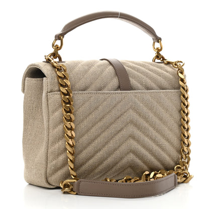Saint Laurent Linen Quilted College Medium Chain Bag Taupe 2 of 12