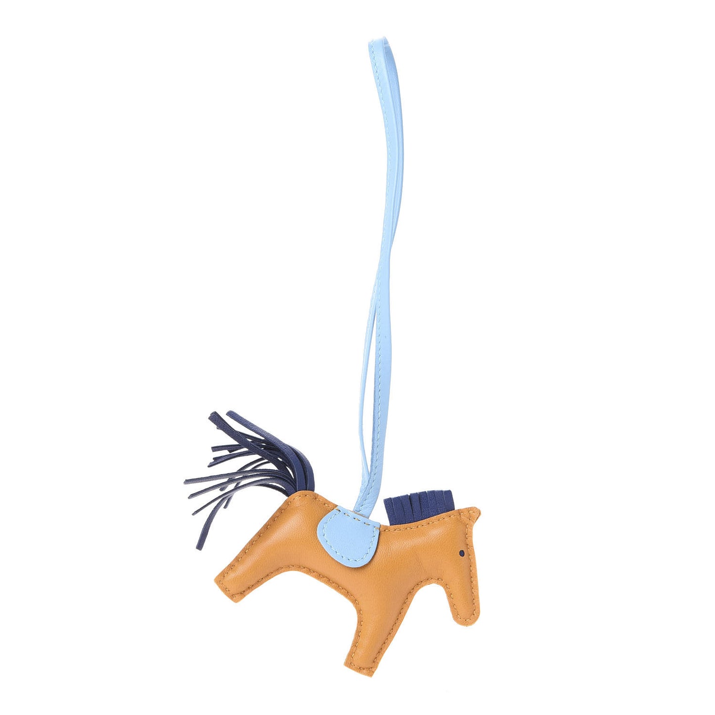Milo Lambskin Grigri Rodeo Horse Bag Charm PM Naturel Bouton D'Or Celeste Bleu Saphir