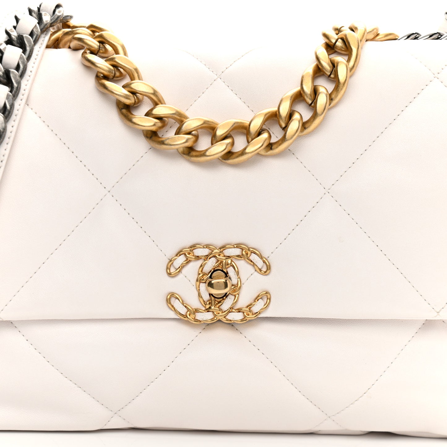 Lambskin Quilted Large Chanel 19 Flap White