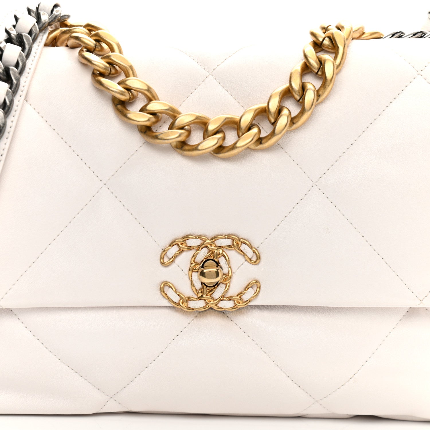 Chanel Lambskin Quilted Large Chanel 19 Flap White 9 of 13