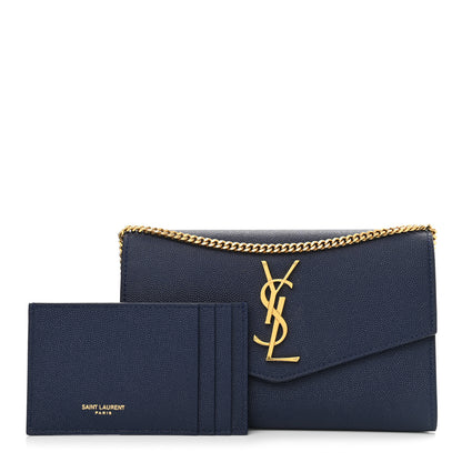 Saint Laurent Grain De Poudre Monogram Uptown Chain Wallet Blue Charron 1 of 13