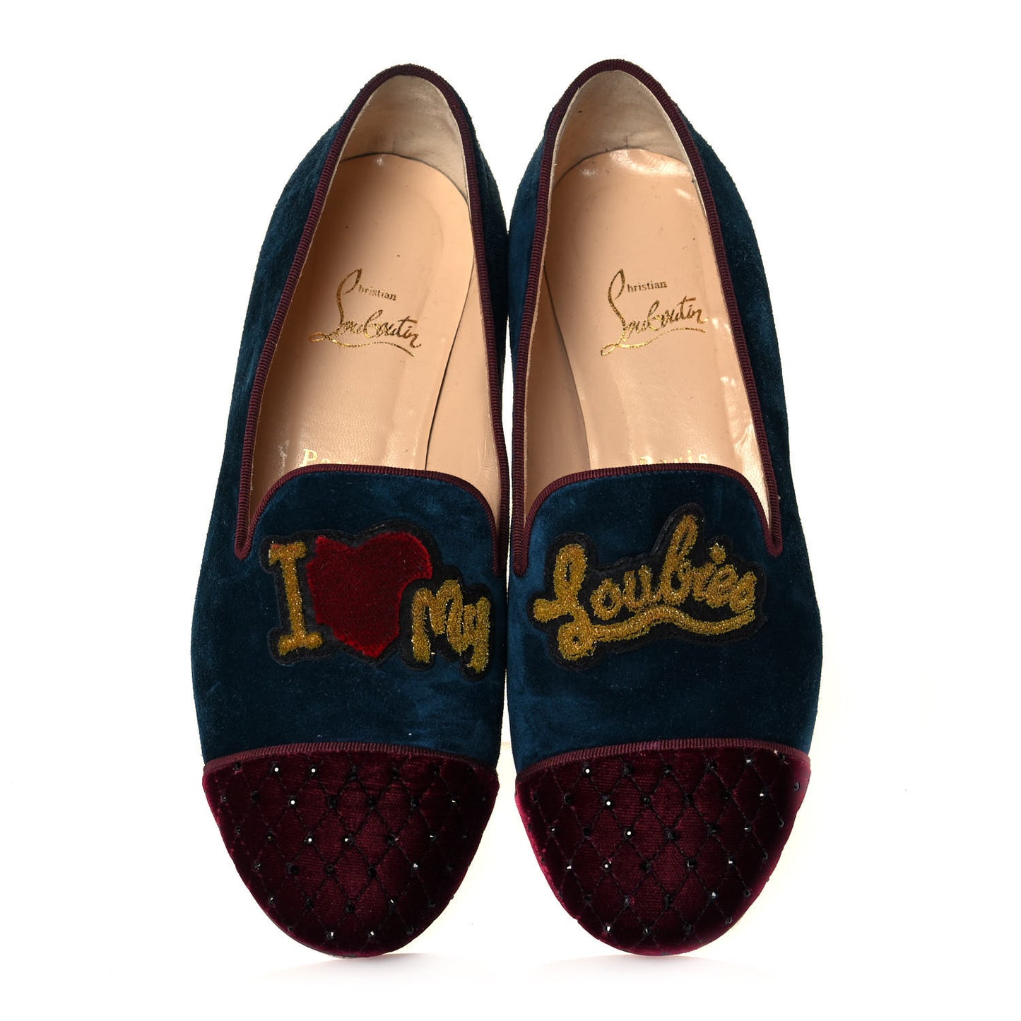 Velvet Veau Velours Cap Toe I Love My Loubies Loafers 38 Rouge Imperial Blue Kohl