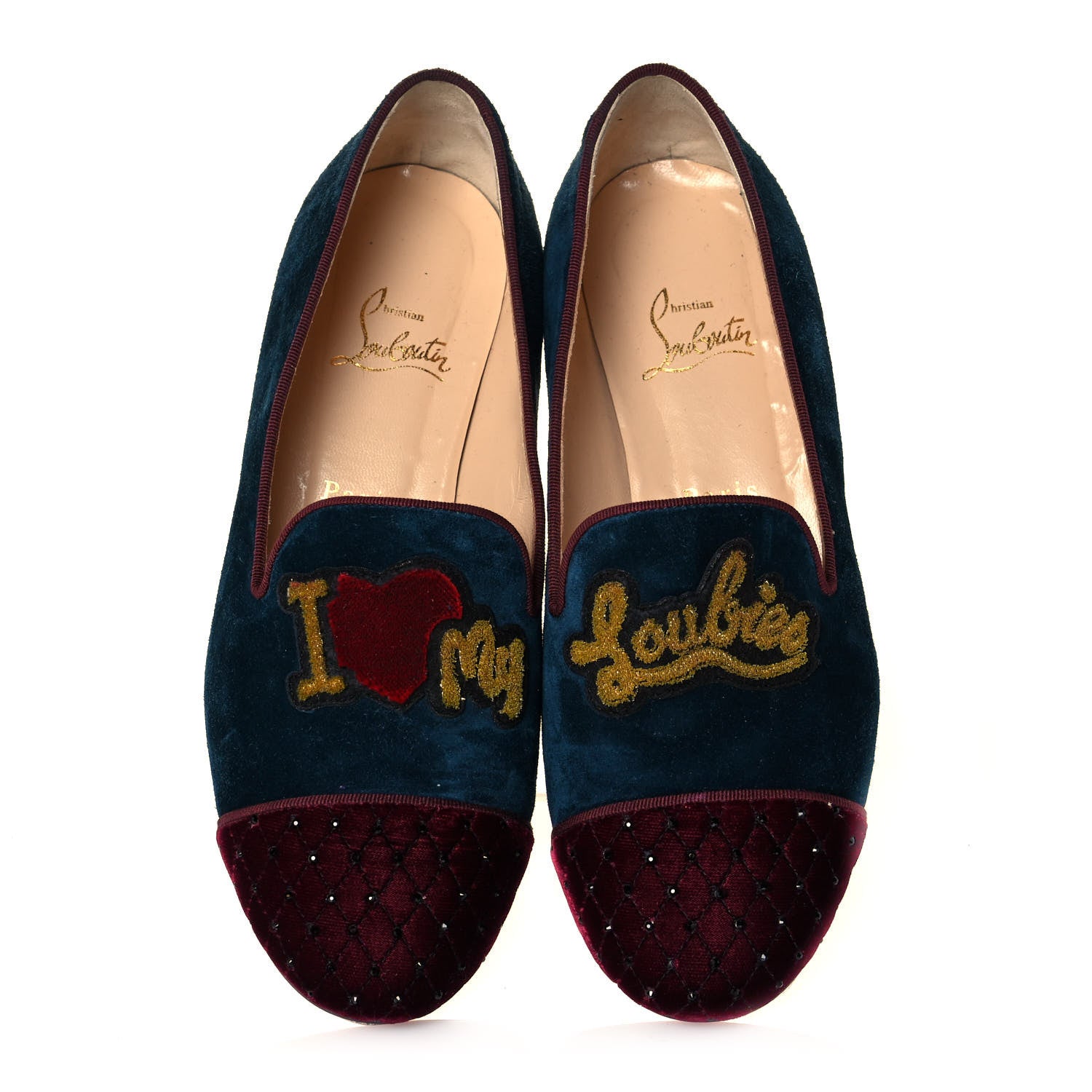 Christian Louboutin Velvet Veau Velours Cap Toe I Love My Loubies Loafers 38 Rouge Imperial Blue Kohl 6 of 9
