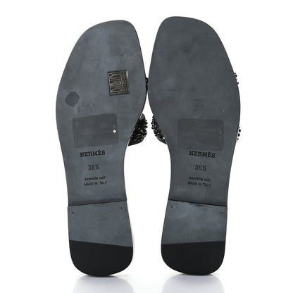 Hermes Goatskin Crystal Oran Sandals 38.5 Black 7 of 13