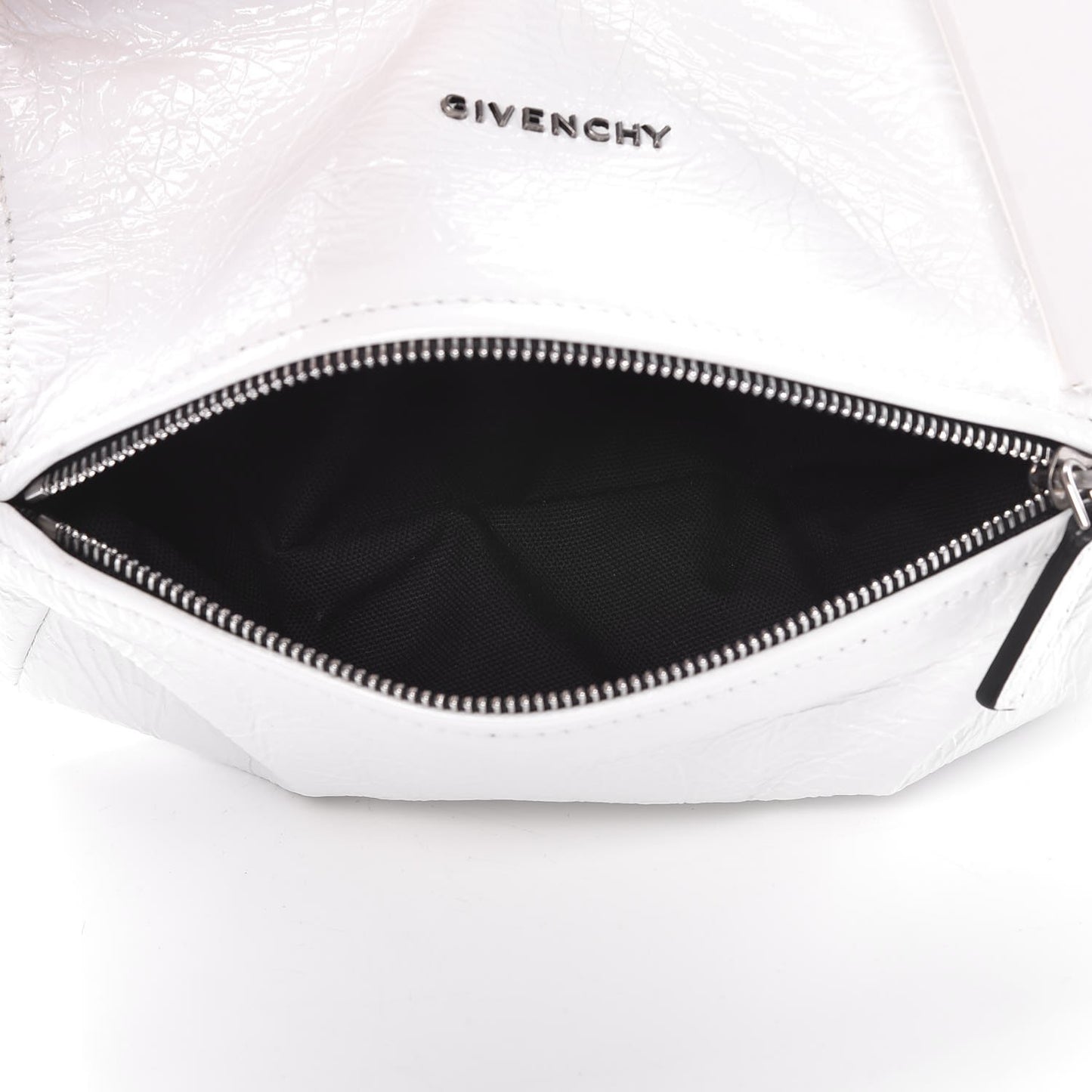 Crinkled Patent Deerskin Mini Pandora White