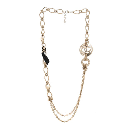 Chanel Metal Pearl Chain CC Paris Pendant Long Necklace Light Gold 3 of 7