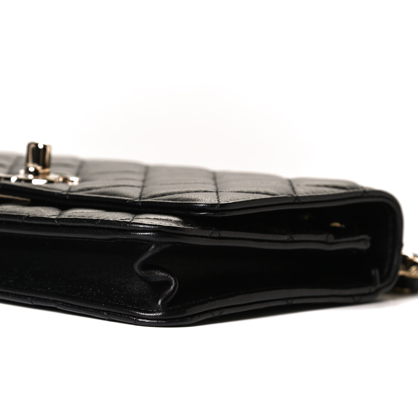 Lambskin Quilted Trendy CC Wallet On Chain WOC Black