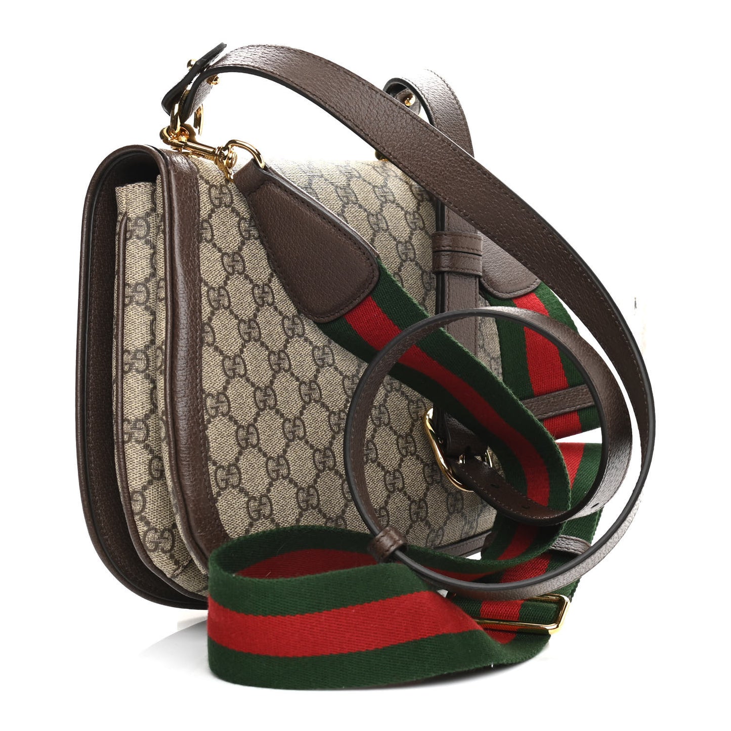 GG Supreme Monogram Textured Dollar Calfskin Web Medium Blondie Shoulder Flap Bag Beige Ebony New Acero