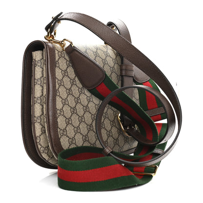 Gucci GG Supreme Monogram Textured Dollar Calfskin Web Medium Blondie Shoulder Flap Bag Beige Ebony New Acero 3 of 11