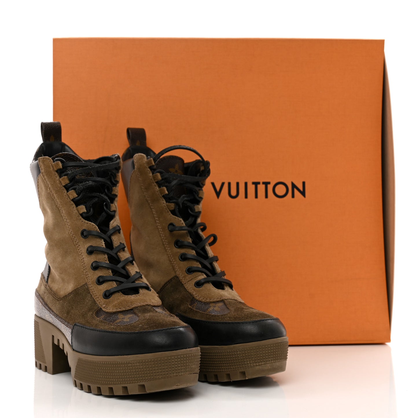 Suede Calfskin Monogram Laureate Platform Desert Boots 38 Taupe