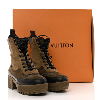 Louis Vuitton Suede Calfskin Monogram Laureate Platform Desert Boots 38 Taupe 9 of 9