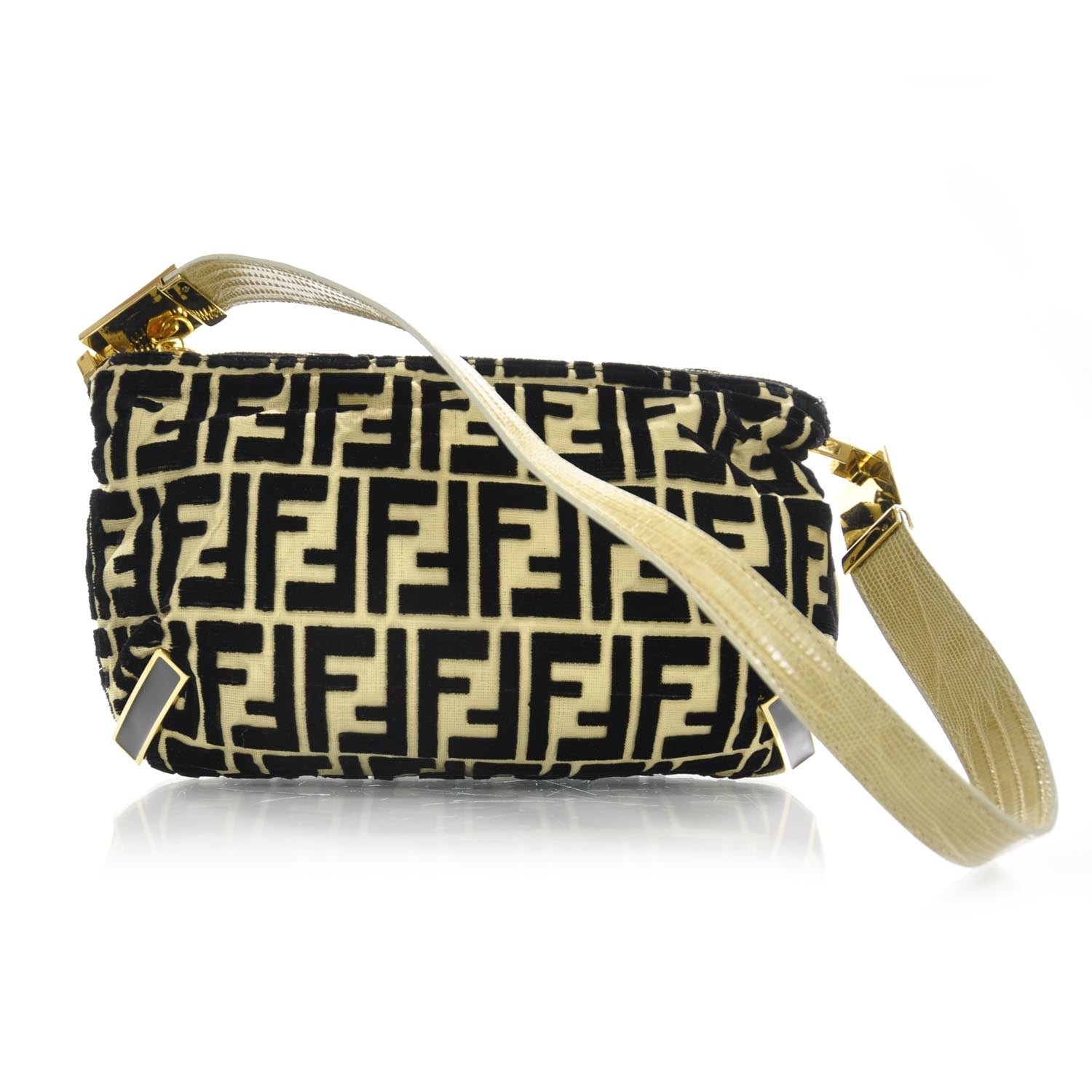 Fendi Velvet Zucca Lizard Shoulder Bag Beige 1 of 7