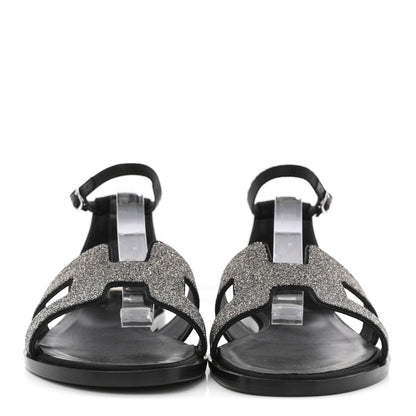 Hermes Satin Crystal Santorini Sandals 37.5 Black 3 of 11