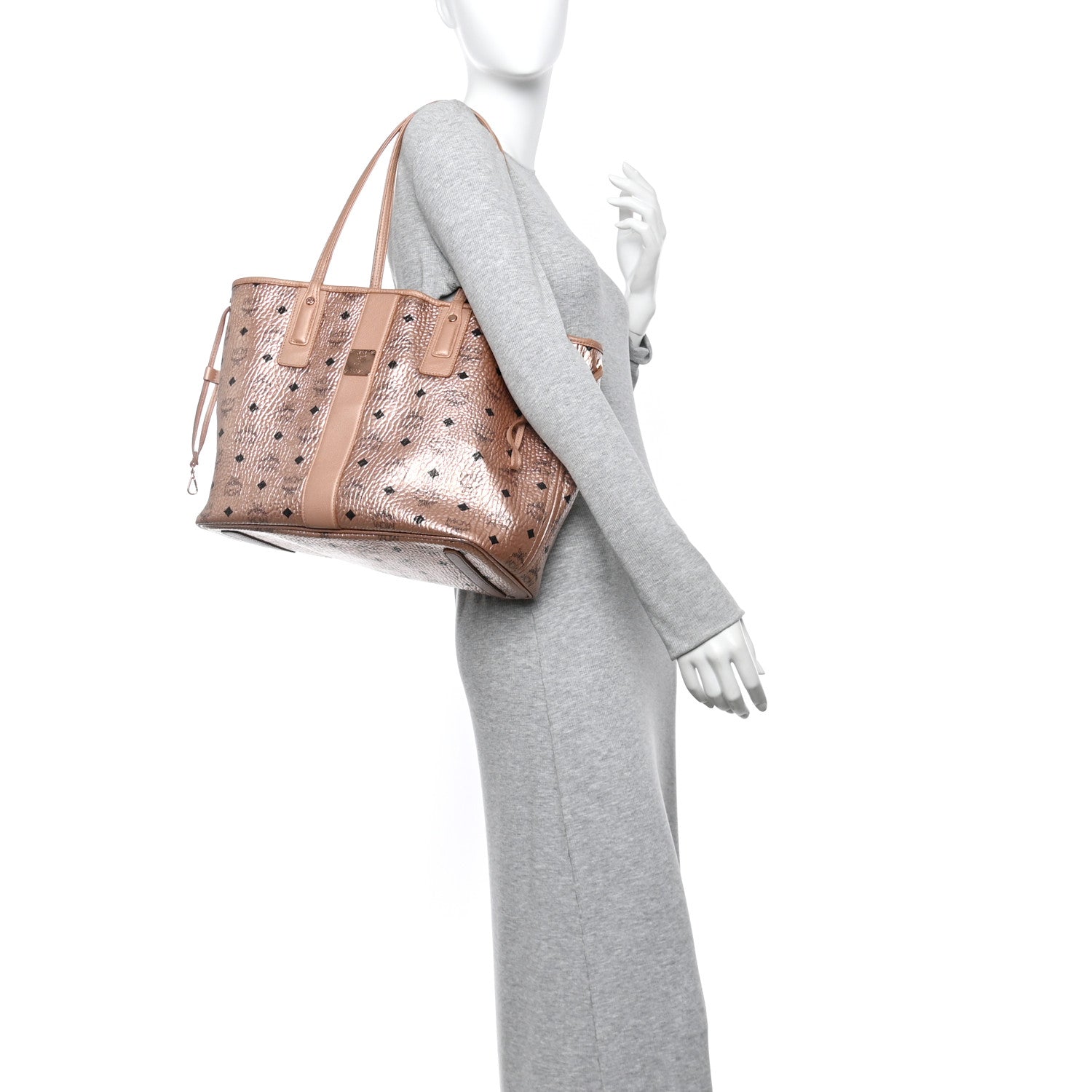 MCM Metallic Visetos Medium Liz Reversible Shopper Tote Champagne Gold 2 of 18