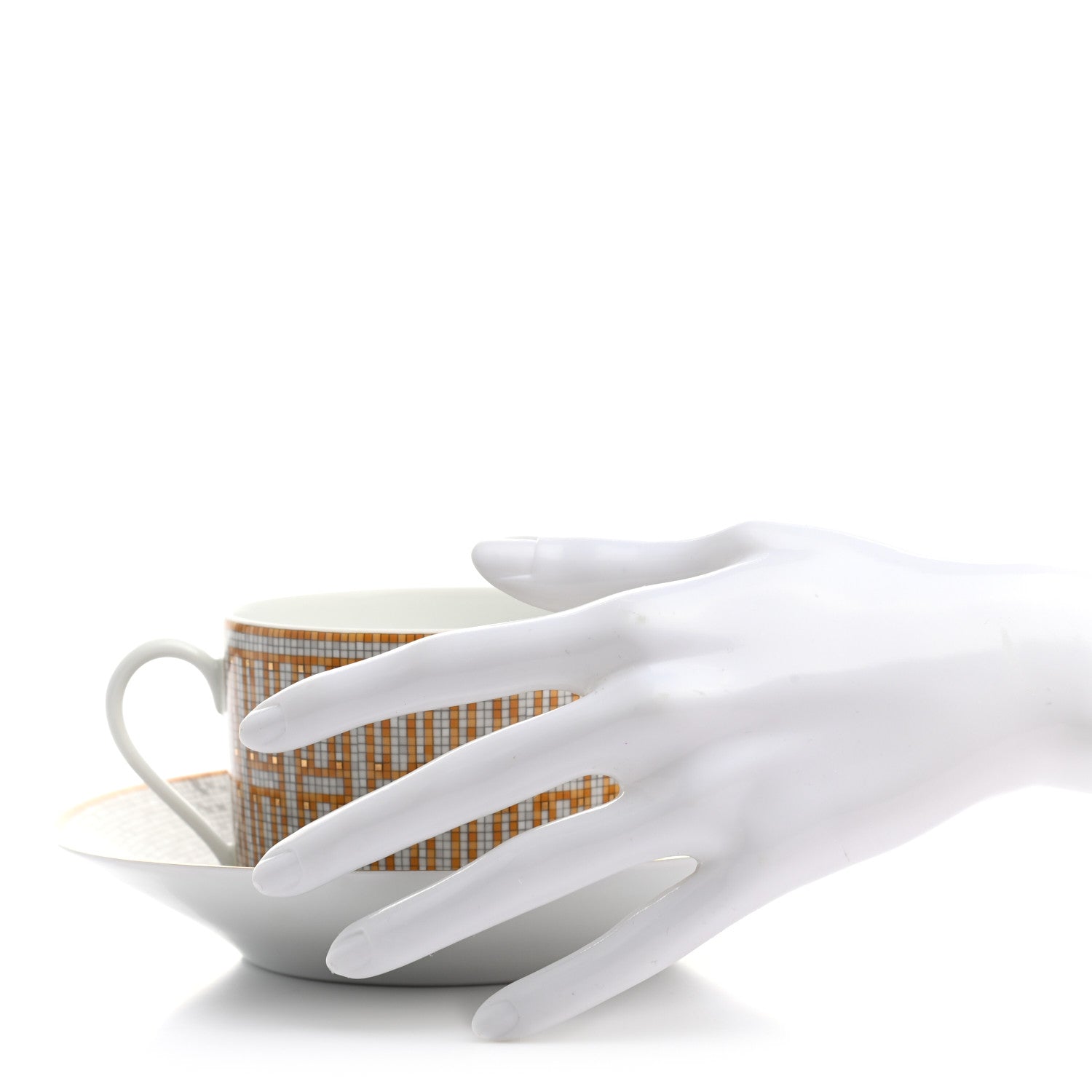 Hermes Porcelain Mosaique Au 24 Gold Breakfast Cup And Saucer Set Of 2 2 of 9