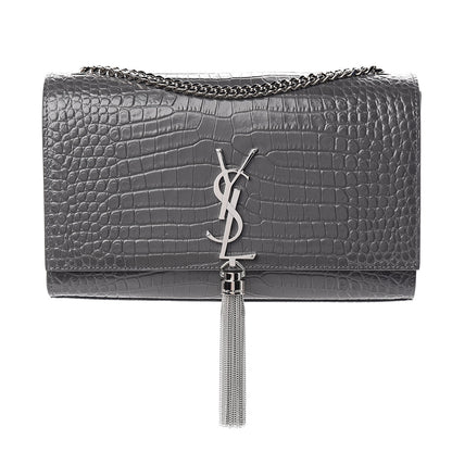 Saint Laurent Calfskin Crocodile Embossed Medium Classic Monogram Kate Tassel Satchel Fog 1 of 9