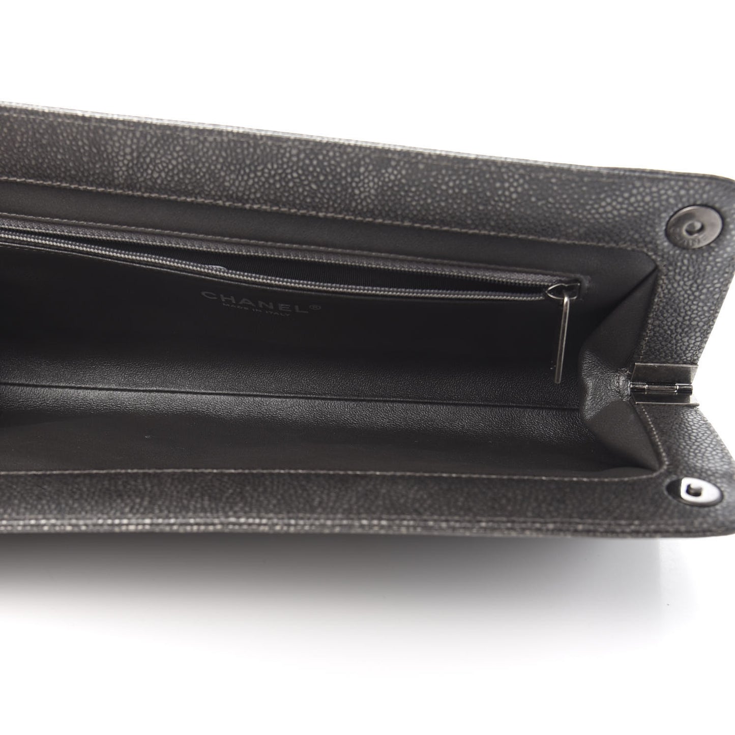 Metallic Caviar Quilted Clutch Dark Silver