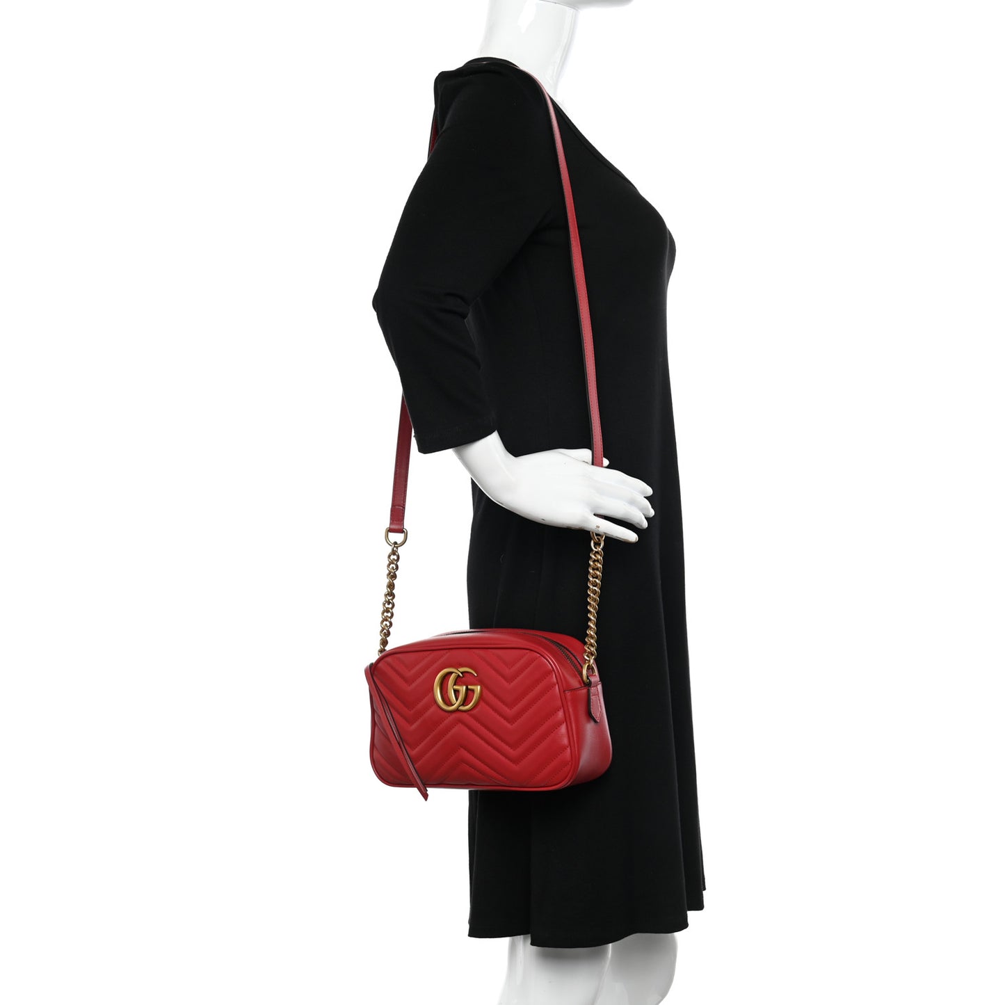 Calfskin Matelasse Small GG Marmont Chain Shoulder Bag Hibiscus Red