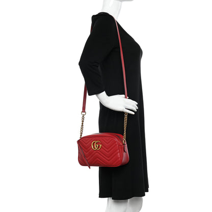 Gucci Calfskin Matelasse Small GG Marmont Chain Shoulder Bag Hibiscus Red 2 of 10