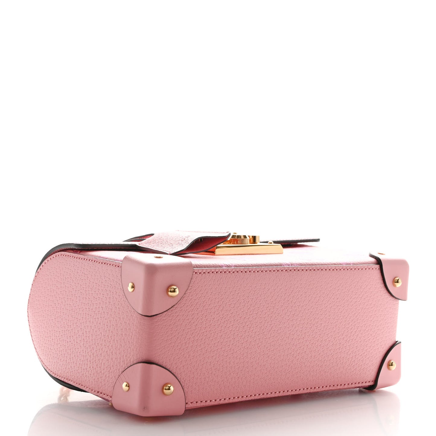 Textured Dollar Calfskin Berry Print Small Padlock Bamboo Shoulder Bag Pink Purple