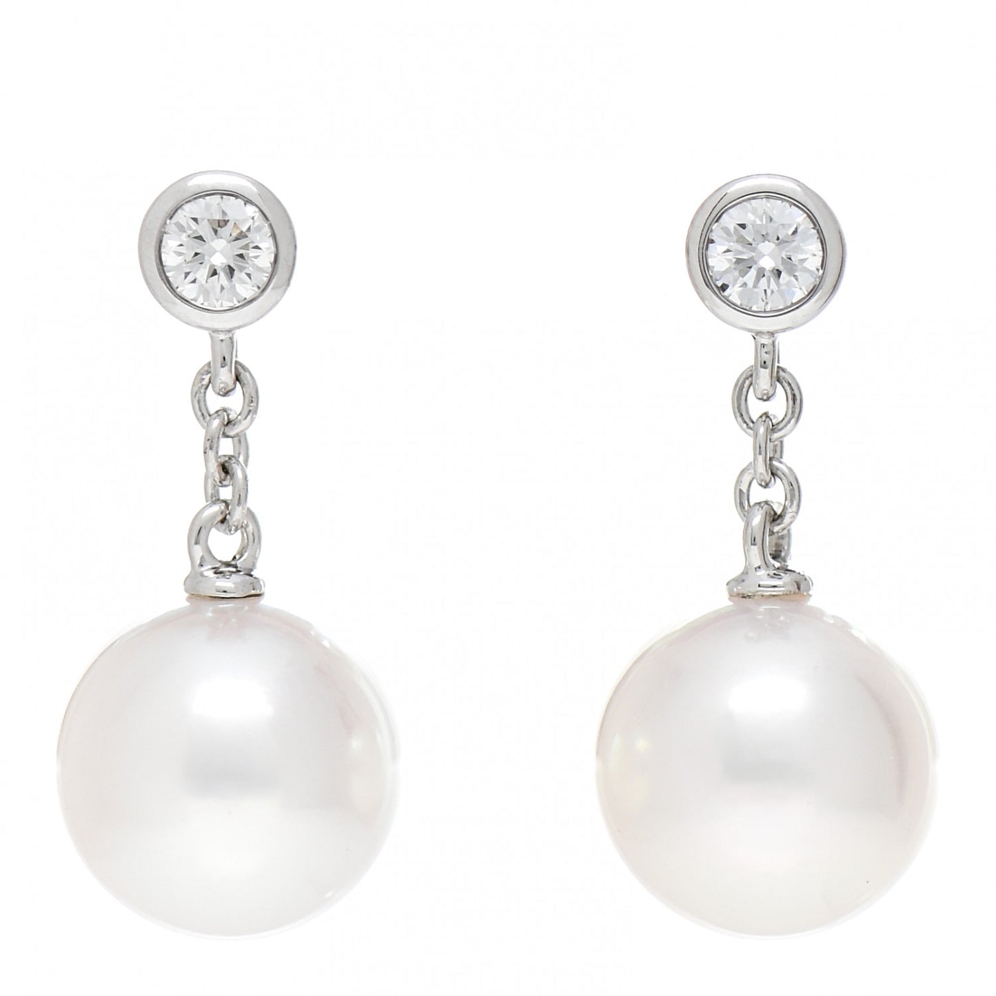18K White Gold Diamond Akoya Pearl 8mm Classic Drop Earrings