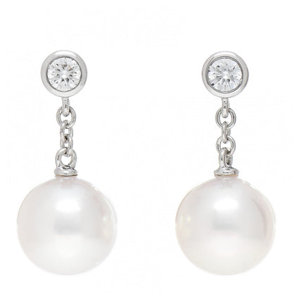 Mikimoto 18K White Gold Diamond Akoya Pearl 8mm Classic Drop Earrings 1 of 5