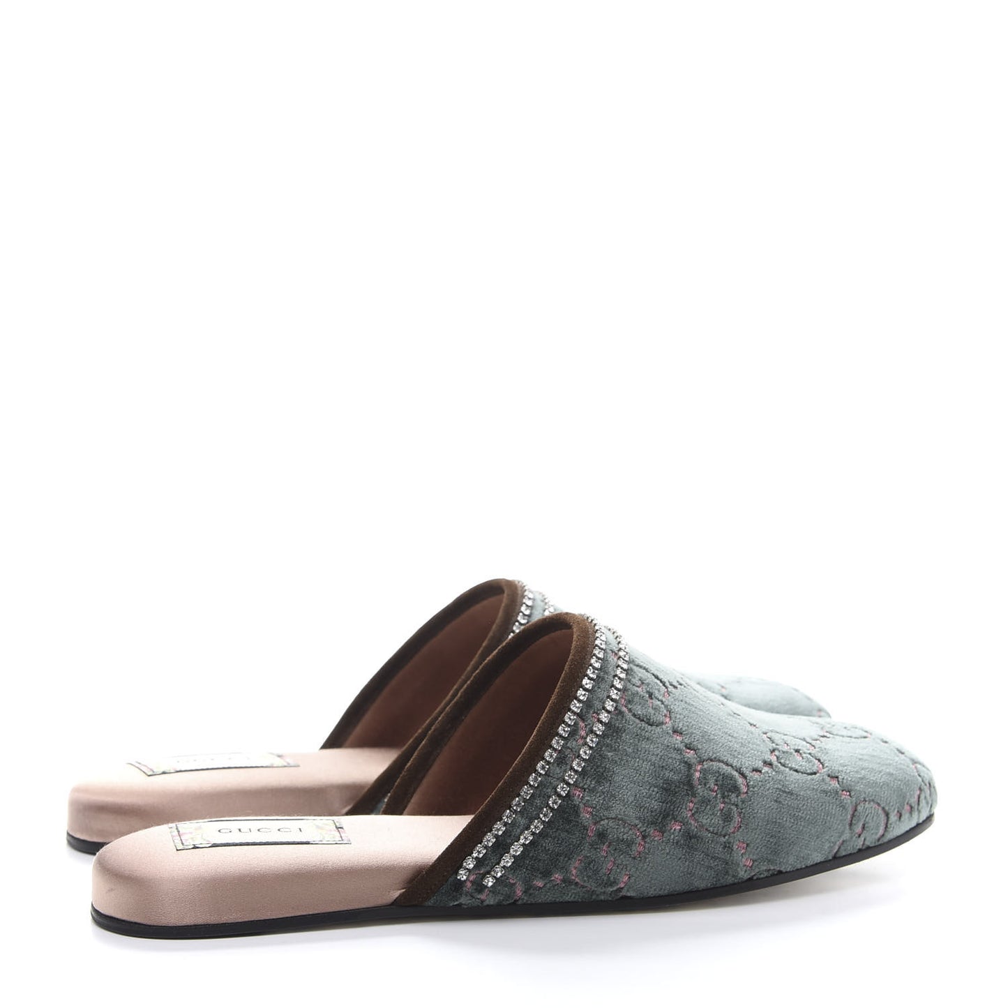 Velvet GG Monogram Crystal Womens Slippers 41 Avio Dusty Pink Vintage Cocoa