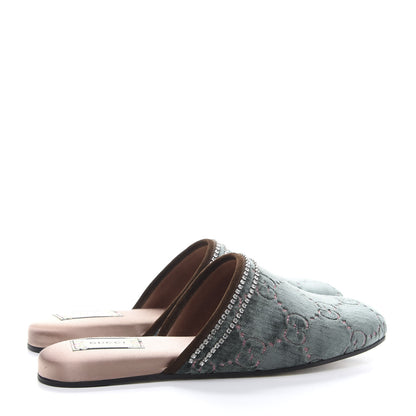 Gucci Velvet GG Monogram Crystal Womens Slippers 41 Avio Dusty Pink Vintage Cocoa 4 of 7